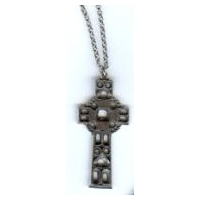 Pewter Medieval Viking Cross Necklace on a 32" Pewter Chain