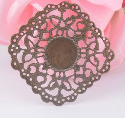 Vintage Victorian Styled Steampunk Filigree Rounded Corner Square Mount in Antique Bronze/Brass Finish