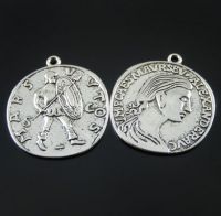 Caesar Roman Soldier Coin Charm Pendant Pendant in Tibetan Silver Plate