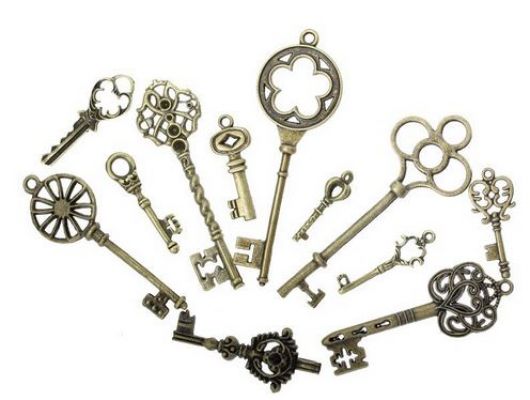Vintage Victorian Styled Steampunk Key Assortment Jewelry or Embellishments in Antique Bronze/Brass Finish